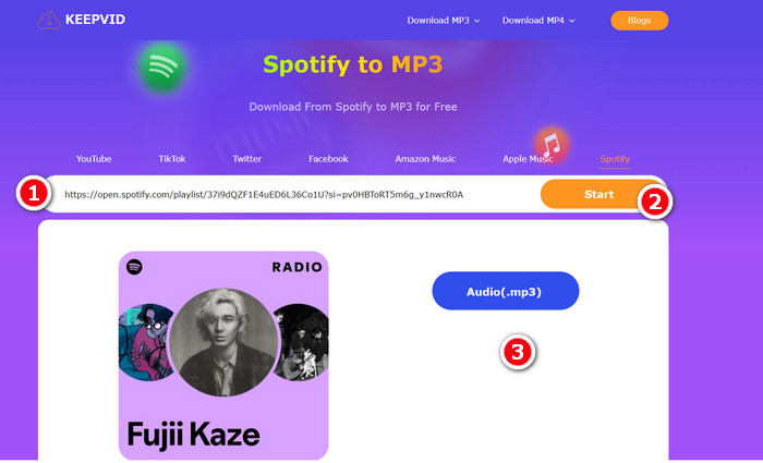 KeepVidを使ってSpotifyの曲をMP3にダウンロードする方法