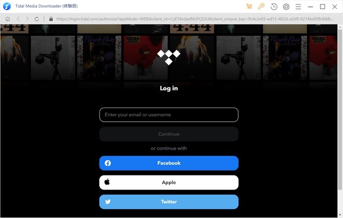 Tidal のアカウントのサインイン画面