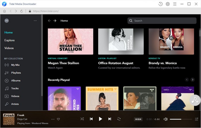 Tidal Media Downloaderを起動後の画面